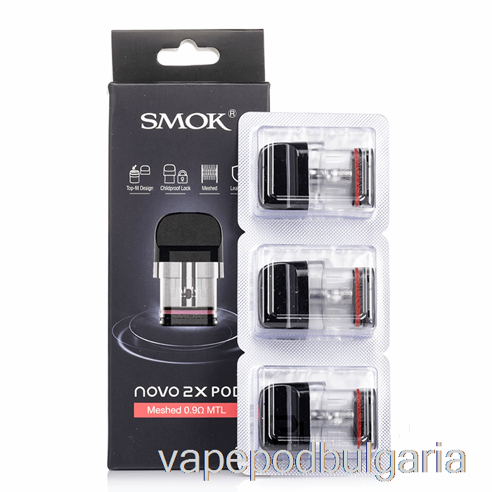 Vape 10000 Дръпки Smok Novo 2x Replacement Pods 0.9ohm Meshed Mtl Pods